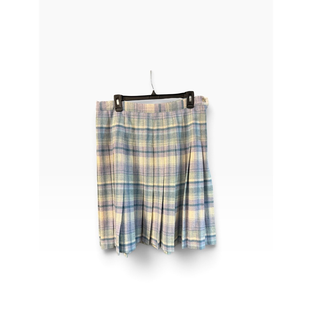 Pendleton Vintage Blue Plaid Pleated Wool Skirt Size 16 Made in USA T692-284